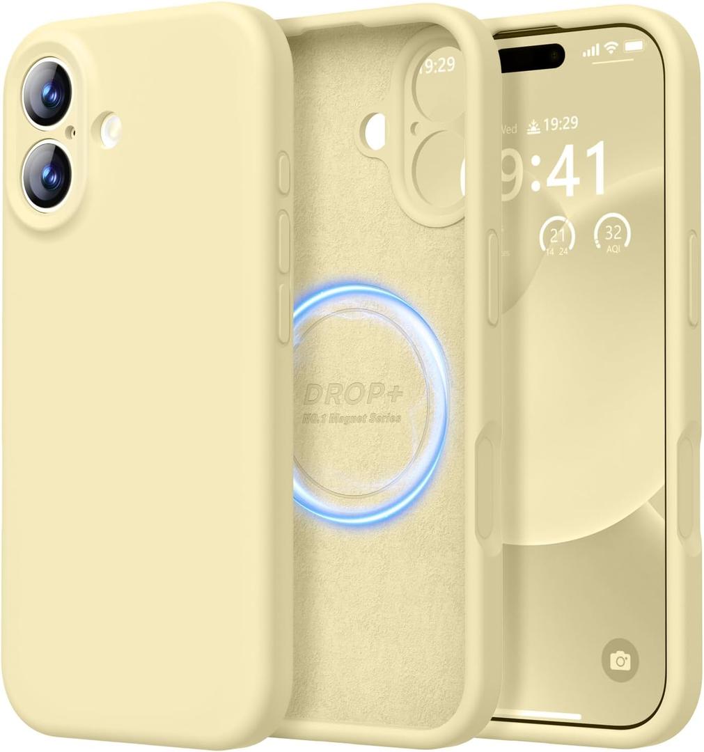 LOVE 3000 Designed for iPhone 17 Case, Premium Silicone [Compatible with Magsafe][Soft Anti-Scratch Microfiber Lining] Shockproof Protective Phone Case for Men Women 6.3", Creamy Yellow