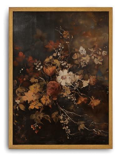 Djmwtb Framed Wall Art Vintage Wall Decor Flower Canvas Art Botonical Pictures Dark Paintings Moody Prints Antique Artwork