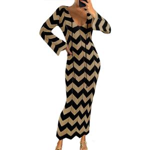 Saodimallsu Womens Striped Bodycon Beach Dress V Neck Tie Front Bell Sleeve Crochet Cover Up Vacation Long Dresses (Large, Khaki)