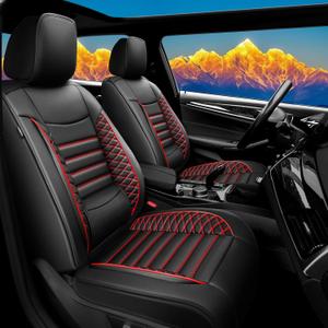 Car Seat Covers Compatible with Kia K4 2025. Upgraded Waterproof & Breathable Leather. Compatible with Airbag & Easy to Install. All-Weather Seat Cushion Protector(Full Set,Black+Red)