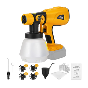 WaxPar Cordless Paint Sprayer Compatible with Dewalt 20V Battery, 200W HVLP Paint Gun 18V Paint Sprayer with Brushless Motor, 4 Copper Nozzles for DIY Fence Chairs Painting Paint Sprayer for House Painting, Yellow
