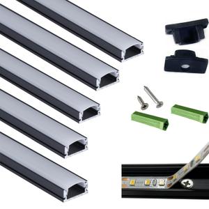 5-Pack 3.28FT Pre-Drilled Countersunk Hole LED Strip U Channel Diffuser, Matte Black Flush Mounted Under Cabinet Tape Light Aluminum Low Profile with Milky Cover (5, 3.28FT)