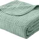 Yoofoss Muslin Blanket 100% Organic Cotton Large Twin Size 60" x 80" for Bed Couch Summer Gauze Blanket for Adults Lightweight and Breathable Dark Green