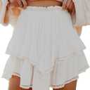 Flowy Shorts for Women Casual Boho Ruffle Tiered Skorts High Waist Mini Skirts Golf Tennis Crochet Shorts (Medium)