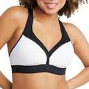 Champion Women's V-neck Racerback, Moisture-wicking, Moderate Support Sports Bra (XX-Large, White/Black)