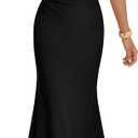 MEROKEETY Women's Wedding Guest One Shoulder Dresses 2026 Summer Formal Elegant Cocktail Party Midi Dress (Medium, Black)