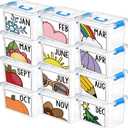 Wesiti 12 Pcs Monthly Classroom Storage Bins, 14 Qt Teacher Must Have Book Boxes with Monthly Stickers Labels, Back to School Classroom Treasure Boxes Organization Container, 12.6 x 8.66 x 7.48 Inches