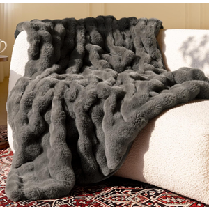blunique Ultra Soft Cozy Faux Fur Throw BlanketFuzzy Plush Thick Bubble Blanket, Fluffy Blanket for Couch, Sofa, Bedroom, and Living Room, 50x60 Inches, Dark Grey Taupe