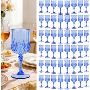 Teruntrue 48 Pcs Blue Plastic Wine Glasses Vintage Wine Glass for Parties Crystal Plastic Goblets Drinking Glasses Reusable Drinkware for Wedding, Valentine’s Day, Parties, Grand Event