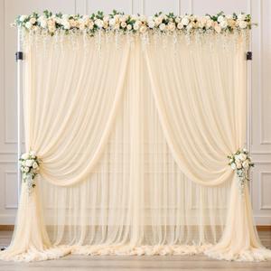 40ft x 10ft Champagne Tulle Backdrop Curtains for Parties Wedding Bridal Shower 4 Panel Sheer Backdrop Curtains Champagne Drapes for Backdrop for Baby Shower Birthday Photo Background Home Decorations