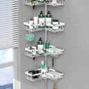 Corner Shower Caddy Tension Pole - Chrome Tension Rod Shower Caddy Adjustable Shampoo Holder for Bathroom/Bathtub/RV, Stainless Steel, Floor to Ceiling 25-114.2 inch