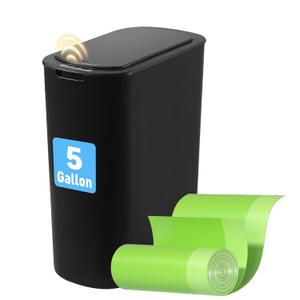 FRESHLIX 5 Gallon Bathroom Automatic Trash Can with Lid, Motion Sensor Touchless Trash Bin,Smart Electric Slim Waterproof Garbage Bin for Toilet, Office, Kitchen, Bedroom, Living Room (Black)