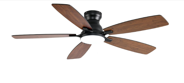 JSAITEE Ceiling Fans with Lights, 52 Inch Low Profile Ceiling Fan with Light and Remote Control, Flush Mount, DC Reversible Motor, Noiseless, Brown 6 Speeds Ceiling Fan for Bedroom