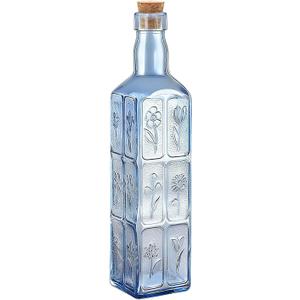 1PC Vintage Vase with Corks, Embossed Colorful Glass Bottles, Decorative Colored Garden Glass Vase, Large Size Wine Bottle for Centerpiece Garden Decor, Bottle Tree, 16 OZ (1, Blue)