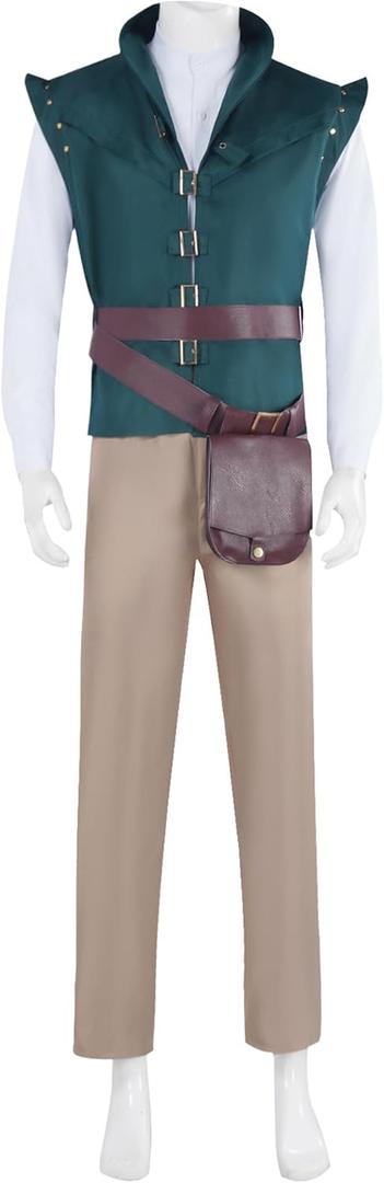 4Pcs Adult Prince Green Costume Renaissance Prince Vest Shirt Pants Bag Halloween Cosplay Outfit (XX-Large)