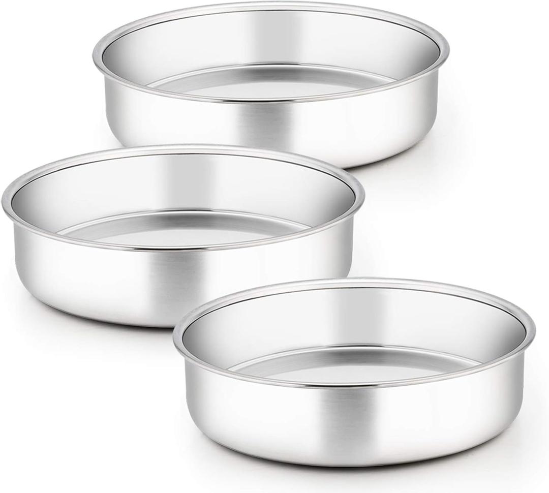 TeamFar 9 Inch Cake Pan, 3 Pcs Round Tier Cake Pans Set Stainless Steel for Baking Steaming Serving, Perfect for Birthday Wedding Celebrations, Healthy & Sturdy, Mirror Finish & Dishwasher Safe, 9.5 inch