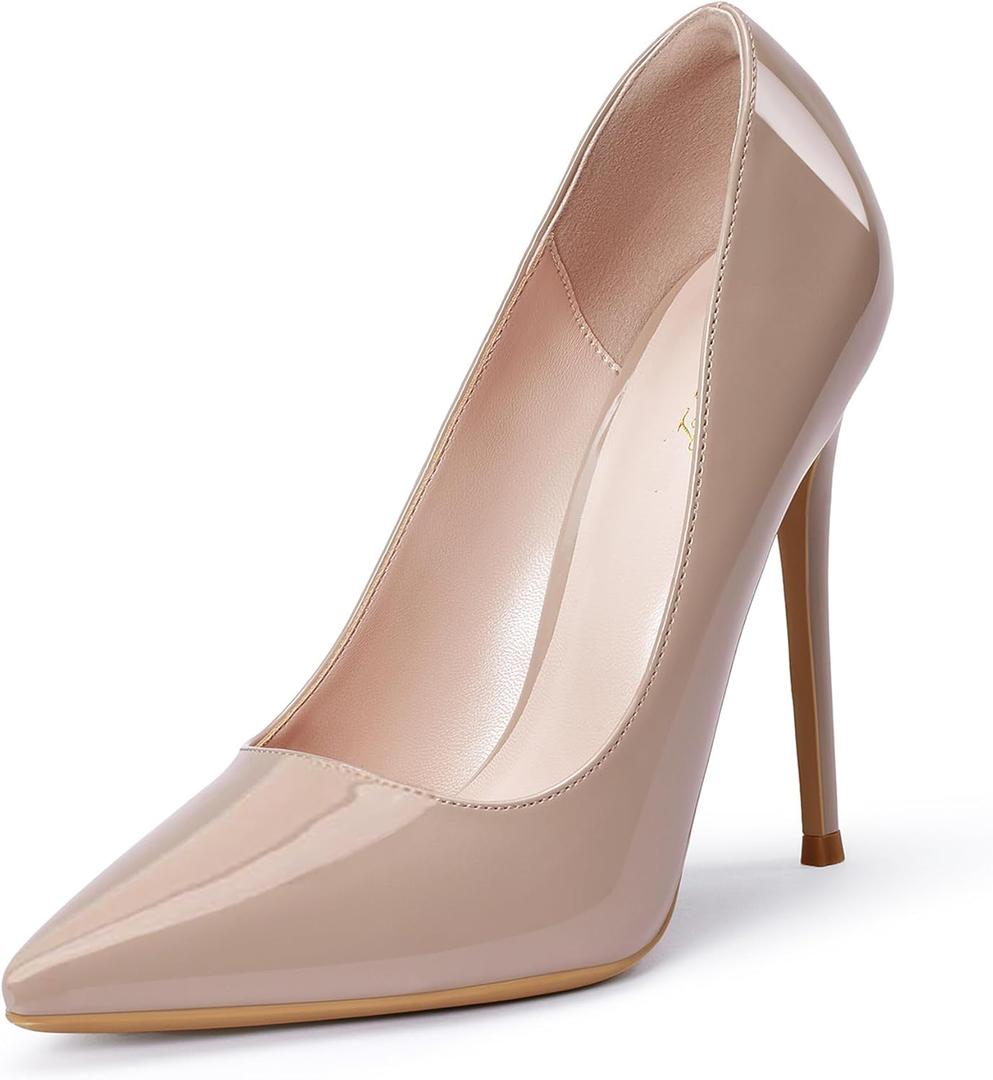 GENSHUO Women's 4.7 Inch Pumps Pointy Toe Stiletto Sexy High Heels Work Party Wedding Shoes (10, Nude)