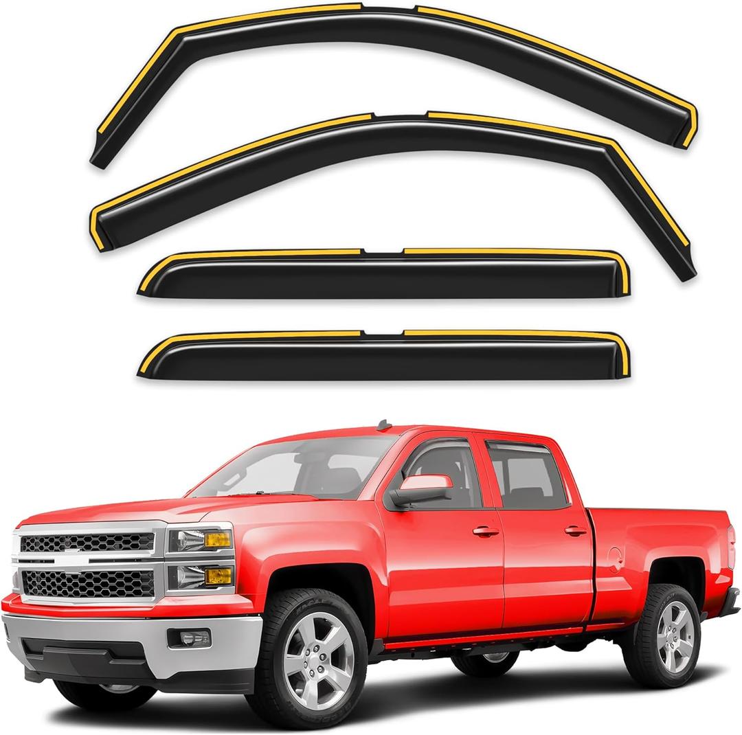 in-Channel Window Rain Guards Fit for 2014-2018 Chevy Chevrolet Silverado/GMC Sierra Crew Cab,Extra Durable Window Visors Window Deflectors Vent Visors Vent Shades Truck Car Accessories-4 pcs