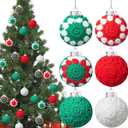 Suncalla 12 Pcs Christmas Balls Ornaments Crochet Ornaments 2.36 inches Knitted Xmas Balls Red and Green Handmade Crochet Hanging Tree Decor for Holiday Party Decoration