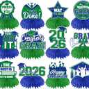 12Pcs Green and Blue Graduation Decorations Honeycomb Centerpieces, Class of 2026 Graduations Centerpieces for Tables Green and Blue Congrats Grad Graduation Table Decoration Grad Centerpiece