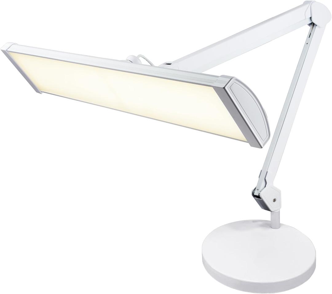 Neatfi Ultra 3,500 Lumen LED Desk Lamp, Color Correlated Temperature, 3 Light Modes, Dimmable, 45W, 26 Inch Wide Metal Shade, 540 SMD LEDs (CCT with Base, White)