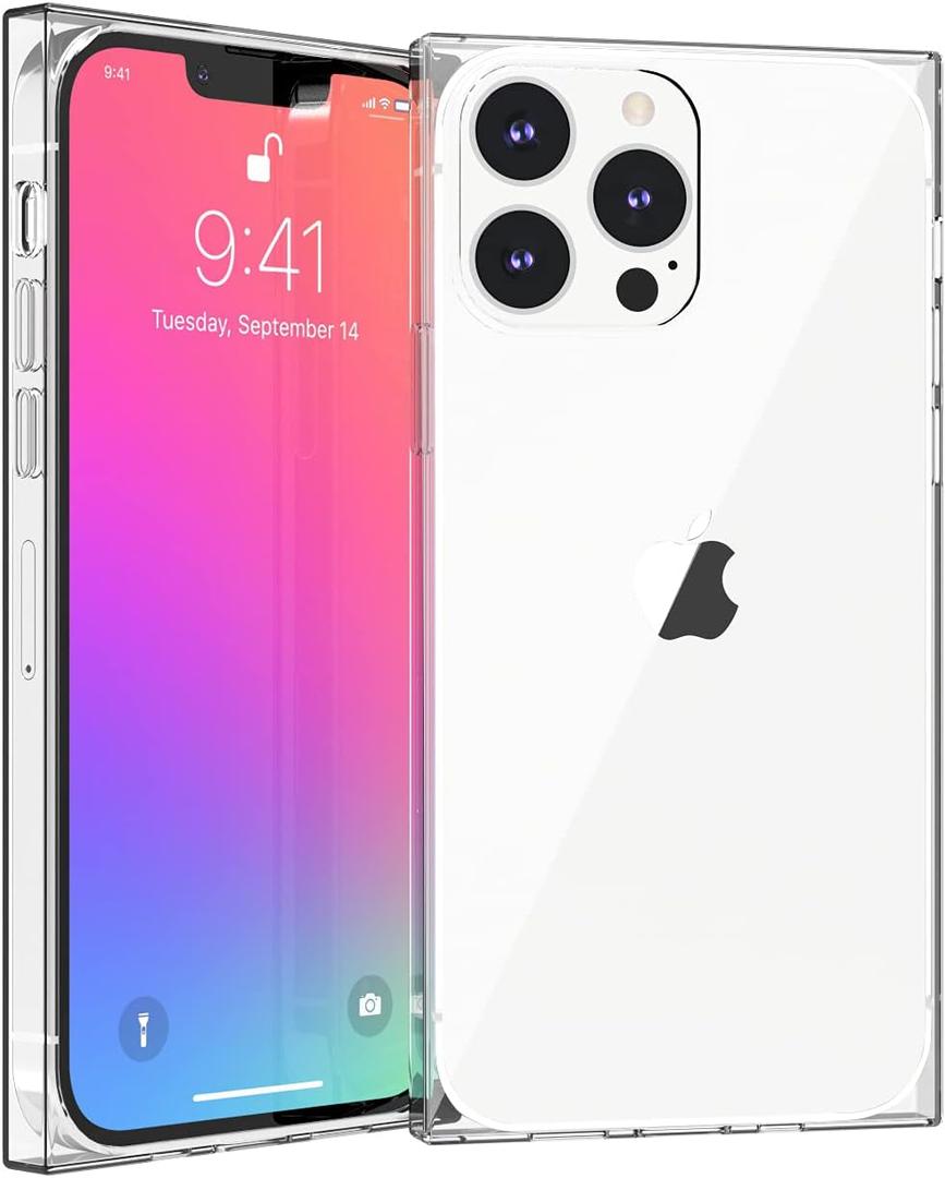 Clear Rectangle Edge Case Compatible with iPhone 13 Pro 6.1 inch 2021, HD Clear Cover Enhanced Corners TPU Cushion, Shock-Absorption Soft TPU Case