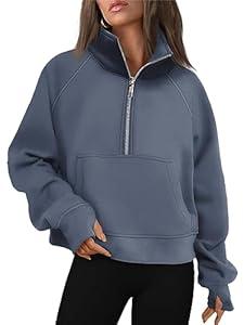 AUTOMET Womens Sweatshirts Half Zip Cropped Pullover Fleece Quarter Zipper Hoodies 2026 Fall Fashion Outfits Clothes (Medium, Blue)