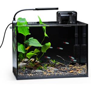 NICREW 2.5 Gallon Nano Nature Aquarium Kit, Ultra-Clear Rimless Desktop Fish Tank with Light, Filter, Gravel and Rock, Perfect for Small Fish, Shrimp, or Betta, Complete Version, Black