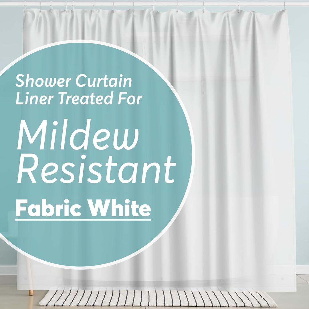 BigFoot Shower Curtain Liner  72 x 72 Fabric Premium Shower Curtain with Rustproof Metal Grommet and 3 Magnetic Weights  Odor Free and Compatible with Standard Showers, White