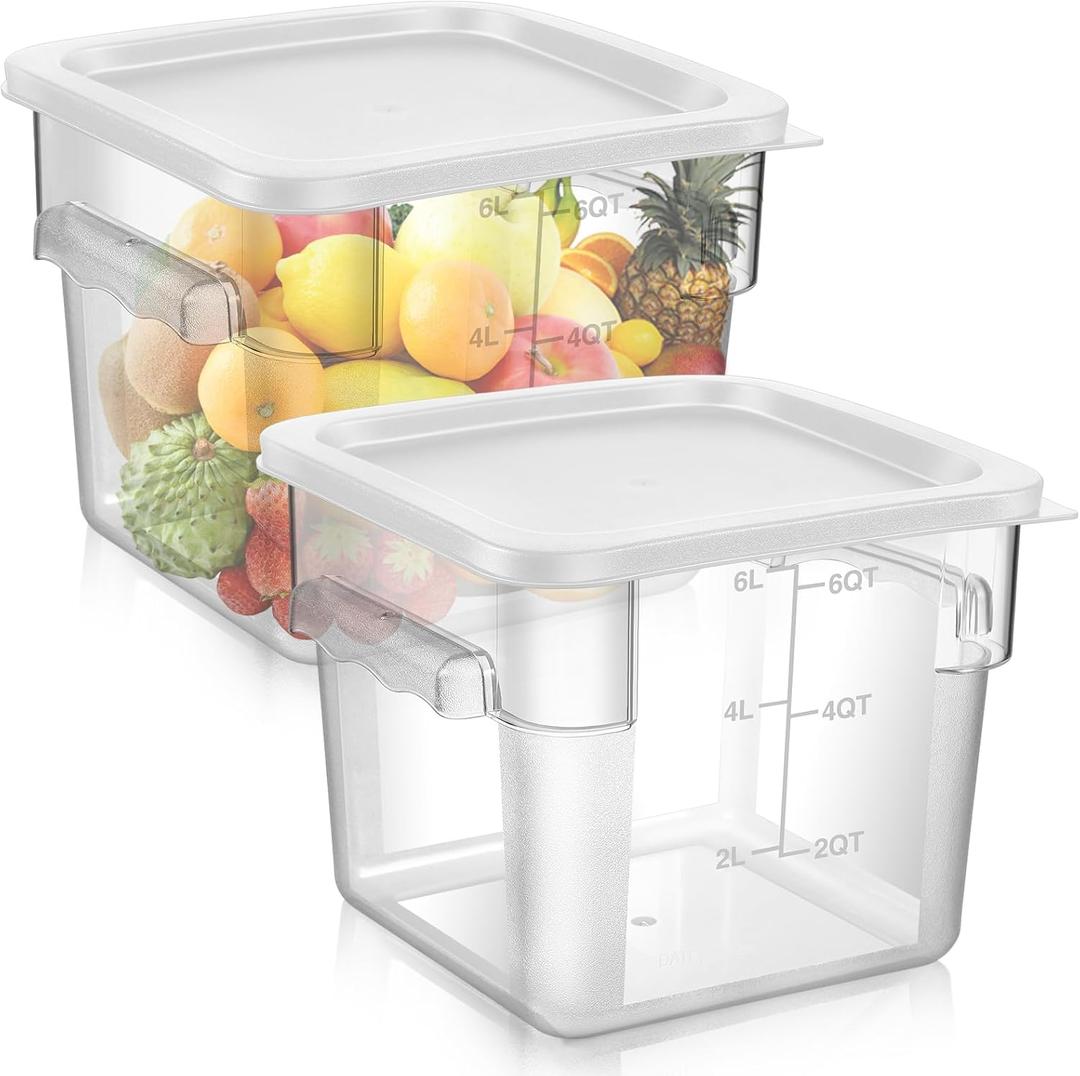 2 Pieces Square Food Storage Containers Polycarbonate Clear food Container with Lid Commercial Storage with Graduations for Commercial Kitchen Dough Marinating Meat(White,6 Qt)