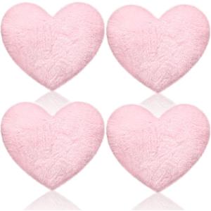 Remerry 4 Pcs Heart Pillows Valentines Pillows Decorative Throw Pillow Fluffy Throw Cushion for Bedroom Bed Sofa Kid Girls Sleepover Part(Pink)