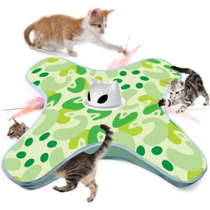 VIWIK Interactive Cat Toys for Indoor Cats, Hide and Seek Moving Feather Toy for Bored Adult Cats with Suction Cup & Cover, Automatic Kitten Wand Toy, Cat Enrichment Toys for All Breeds Green