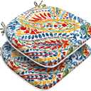 Set of 2 Outdoor Chair Cushions with Ties,Water Repellent Patio Chair Pads 17"x 16" for Outdoor Furniture,Round Corner Seat Cushions for Garden Yard Kitchen Paisley Multi