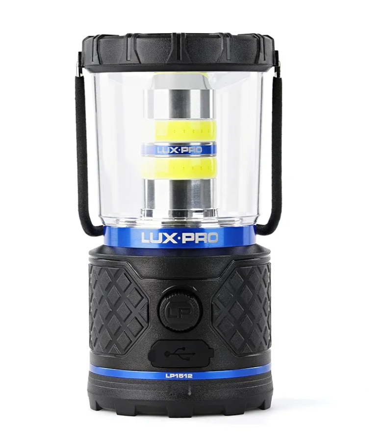 LUXPRO Rechargeable Dual-Power 1100 Lumen LED Lantern for Up to 150 Hours of Use - Camping Lantern with Built-in Power Bank - Dimmable LED Light with IPX4 Water-Resistant Rating