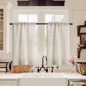 XTMYI Off White Semi Sheer Short Curtains Rod Pocket Kitchen Neutral Linen Textured Casual Weave Cafe Half Cream Ivory Small Window Treatments 36 Inches Long for Travel Bathroom Laundry Room 2 Panels (Natural)