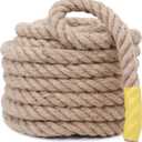 Jute Rope,1 1/2inch x 50 FT Natural Twisted Manila Heavy Duty Hemp Ropes for Crafts,Swing for Tree,Gardening, Bundling, Hammock, Nautical, Tug of War, Railings, Home Decorating