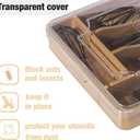 Kitchen Drawer Organizer, 13 Inch Silverware Utensil Tray Holder,with Removable Lid, 5 Slots Total Bamboo Wood Caddy for Flatware Cutlery Knives, Forks, Spoons.