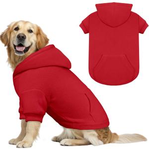 Dog Sweaters for Large Dogs,Dog Hoodie,Warm Fleece Sweatshirt with Hood & Pocket,Leash Hole,Cozy Cold Weather Pet Clothes Sweater Hoodie for Large Dogs(Red, XL)