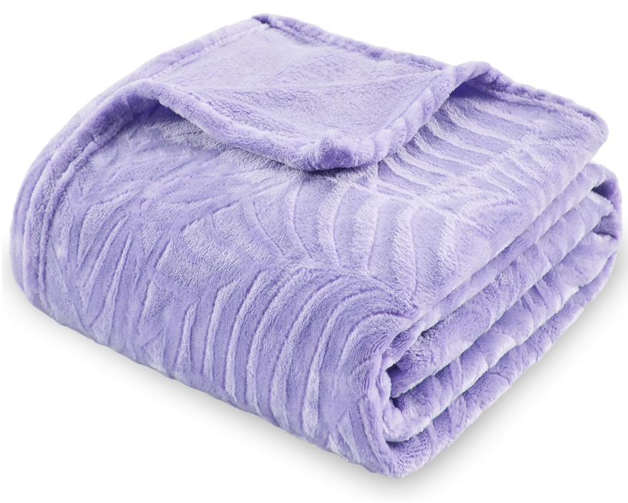 SOCHOW Super Soft Flannel Fleece Throw Blanket, Lightweight Cozy Warm Leaves Textured Plush Blanket for Bed Couch Sofa, 60 x 80 Inches, Lilac