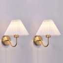 Gold Wall Sconces Sets of 2, Pleated Fabric Wall Lamp Bedside Wall Light Bathroom Dresser Vanity Light Hardwired Wall Lighting for Bedroom Living Room Hallway Kitchen
