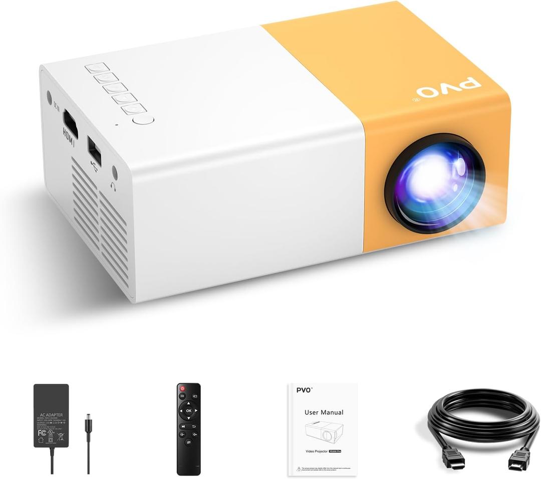 PVO Mini Projector Portable For Cartoon, Outdoor Video Projectors, LED Pico Movie-Projector for Home Theater, Kids Gift, Video Can Be Easily Mirrored Directly to The Projector Via Data Cable