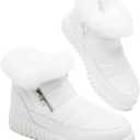 kufeiti Women's Waterproof Fall Winter Snow Boots Platform Fur Lined Ankle Boots for Women with Side Zipper Non Slip Outdoor Work Boots(White, US10)