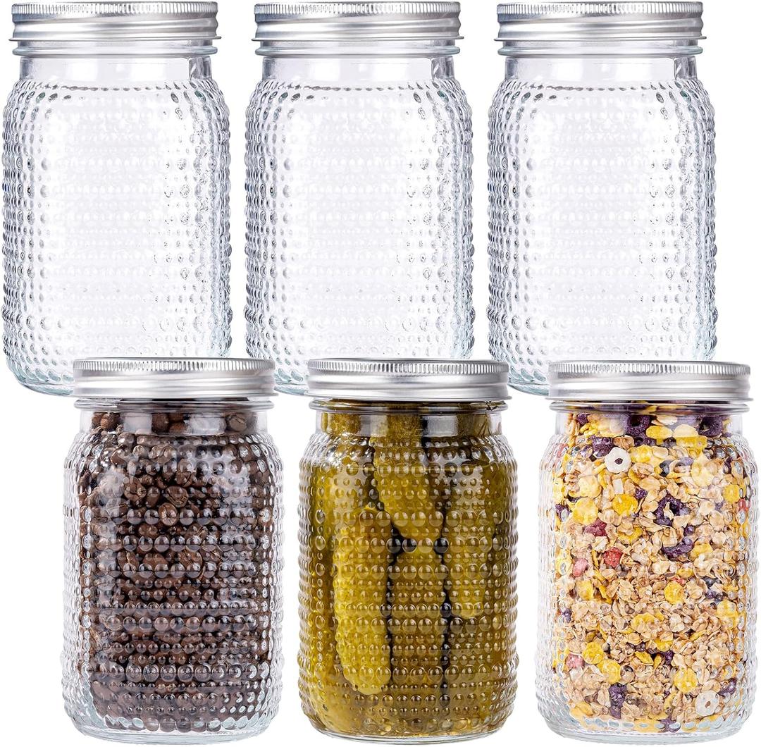LUODA 32 OZ Wide Mouth Mason Jars, 6 PACK Glass Mason Jars with airtight Lids, Quart mason jars wide mouth for Preserving, Meal Prep, Overnight Oats, Sauces,Honey, Jam, Yogurt or Jar Decor