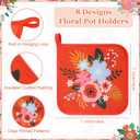 Willinglong 16 Pcs Floral Pot Holder for Kitchen Cute Heat Resistant Hot Pads Square Cottage Oven Mitt Potholders Housewarming Decoration Gift for Baking Cooking BBQ Accessories