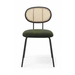 GarveeHome Dining Chair, Mid-Century Modern Velvet Upholstered Dining Room Chair with Rattan Backrest & Sturdy Metal Legs, Perfect for Kitchen, Living Room, Reception, Green