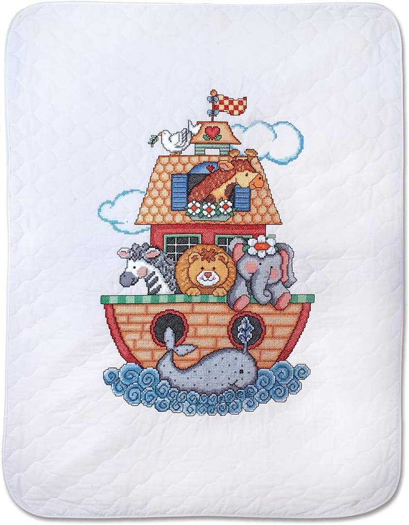Tobin Noah's Ark Stamped for Cross Stitch Baby Quilt Kit, 43" x 34"