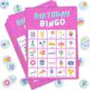 Markt Birthday Bingo Game for Kids Birthday Party Games, Kids Party Games Supplies - 23 Players - Pink