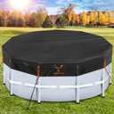 18Ft Round Pool Cover [2025 Upgraded Triple Top Windproof] for Above Ground Pools [UV & Tear Resistant] 500D Waterproof Swimming Pool Cover with Enhanced Ratchet Cord, Windproof Strips & Ground Nails (Black)