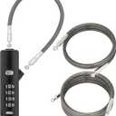 Combination Cable Lock with 3 Interchangeable Steel Braided Cables, Security Cable Lock for Small Bikes, File Cabinets, Luggage, Fence, Refrigerator Door (Black)