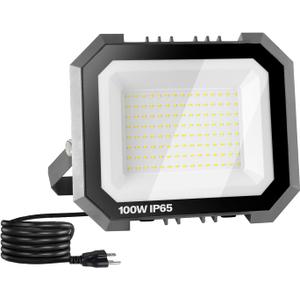 1 Pack LED Flood Lights Outdoor, 100W 10000LM Super Bright Floodlight Outside Work Light with 5.9FT Plug, IP65 Waterproof 6000K Outdoor LED Flood Light for Garage, Yard, Lawn, Garden